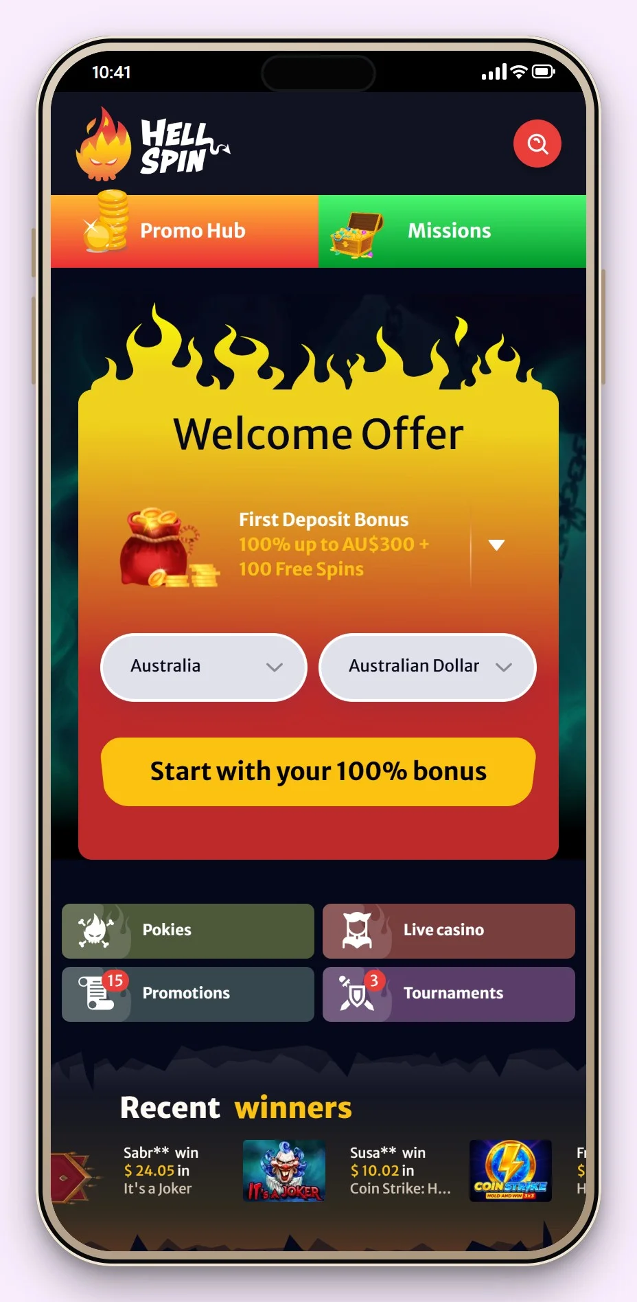 mga casino: HellSpin on a phone, the mobile lobby