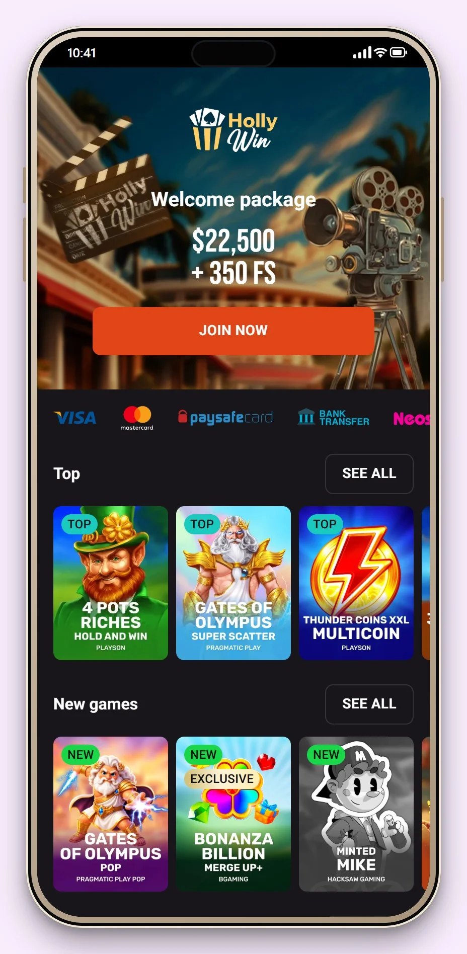 new mga casino: Hollywin on a phone, the mobile lobby