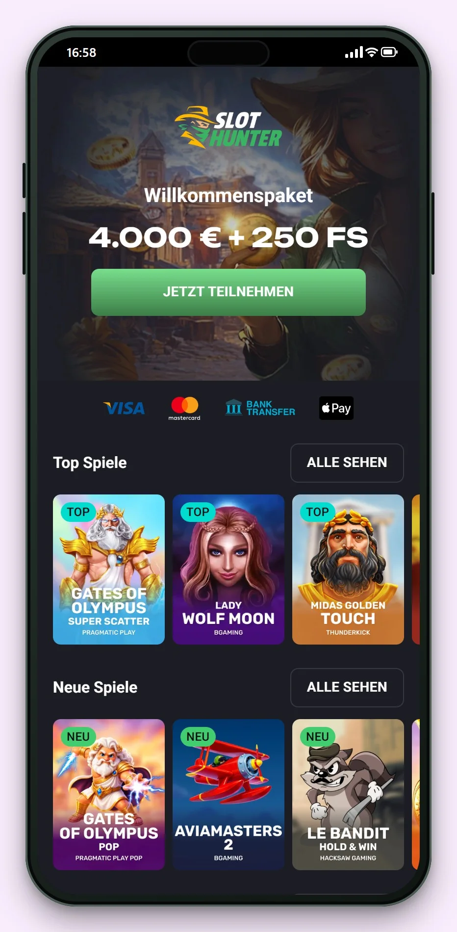 casino mga: SlotHunter auf dem Smartphone, die Lobby