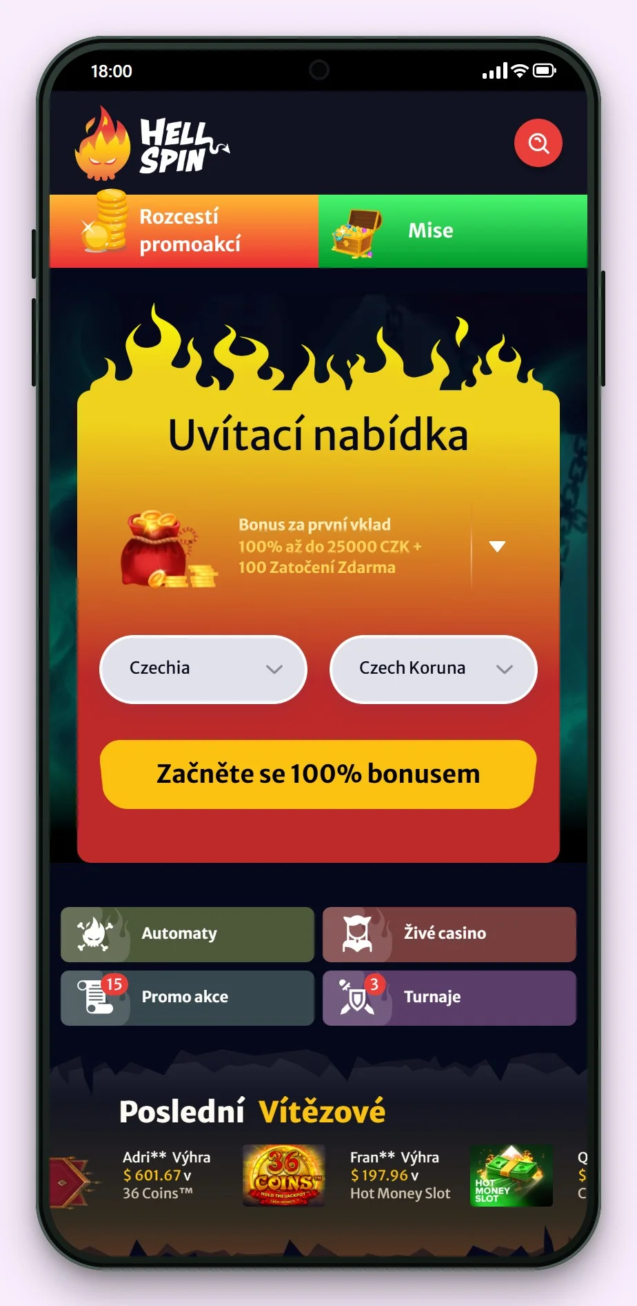 malta casino: HellSpin v mobilu, lobby kasina