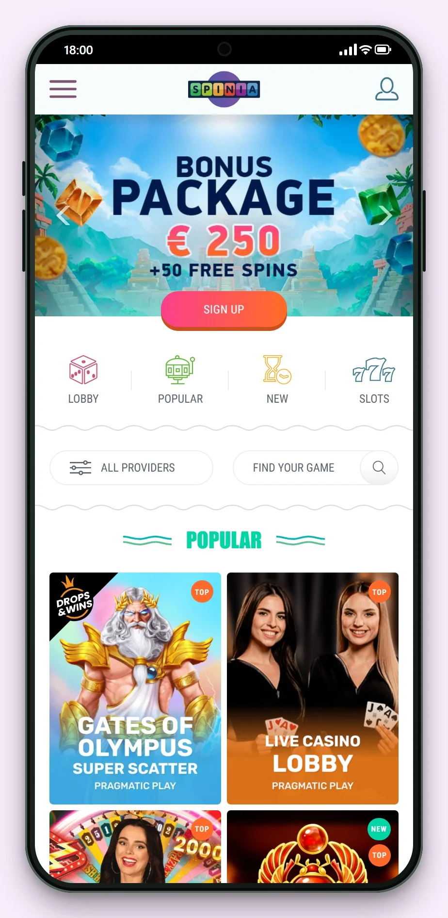 MGA kasina pro české hráče: Spinia v mobilu, lobby kasina