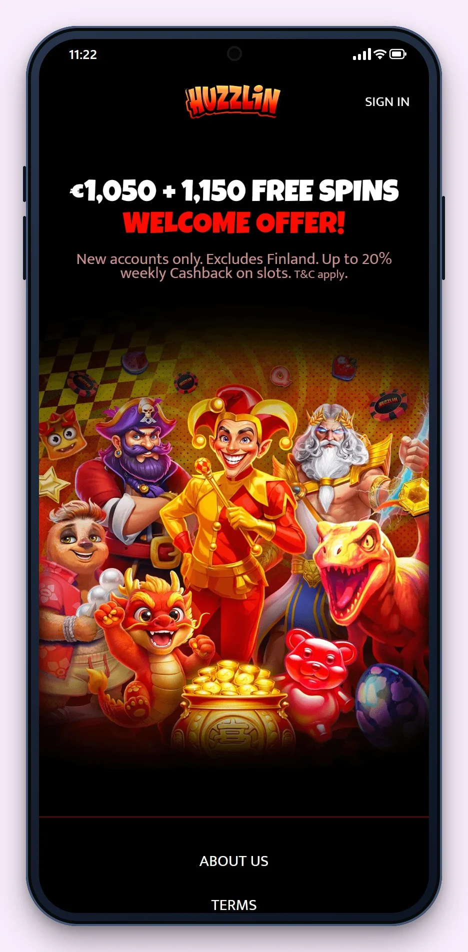 casino mga: Huzzlin på smartphone, casinoets lobby