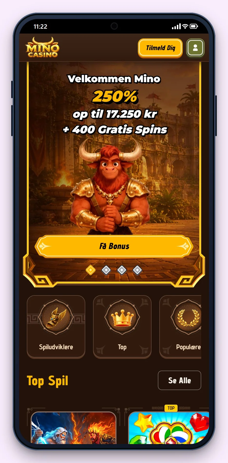 udenlandsk casino malta: Mino Casino på mobilen, lobbyen