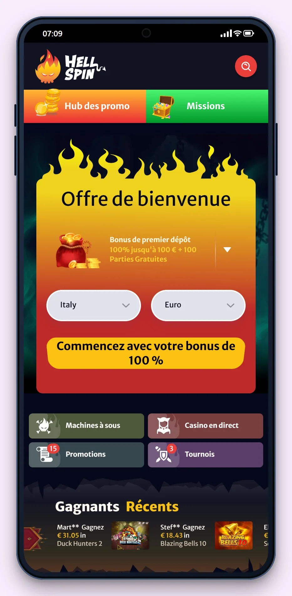 casino mga : HellSpin sur mobile, le lobby