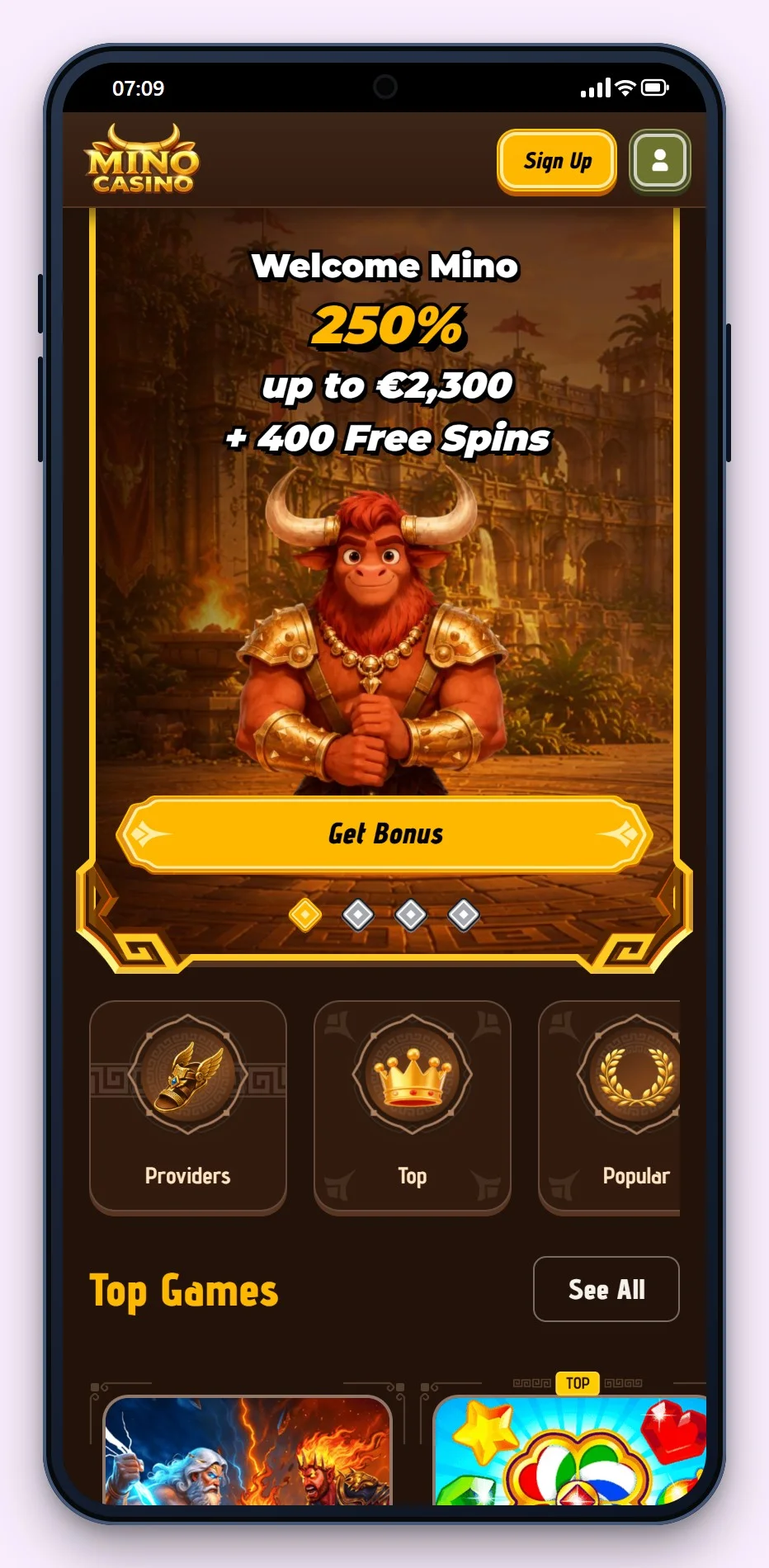 mga slots : Mino Casino sur mobile, le lobby