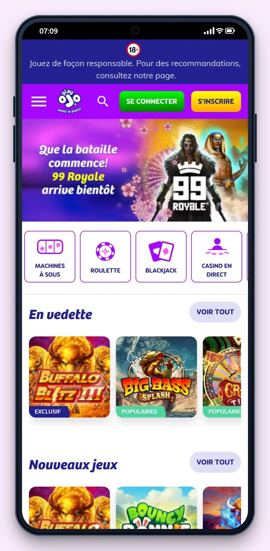 mga casino : PlayOJO sur mobile, le lobby