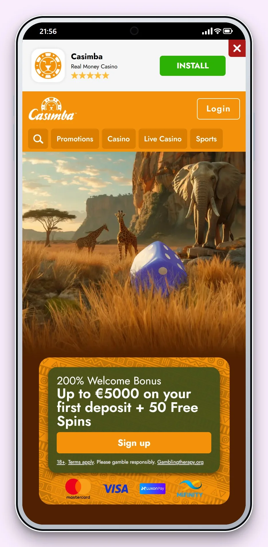 casino malta: Casimba on a phone, the mobile lobby