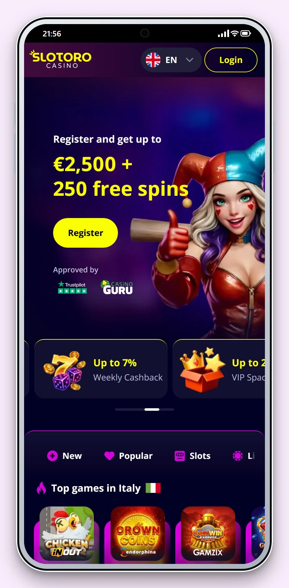 mga online casino: Slotoro on a phone, the mobile lobby
