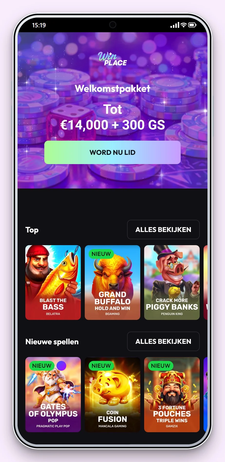 mga casino: WinPlace op je telefoon, de lobby