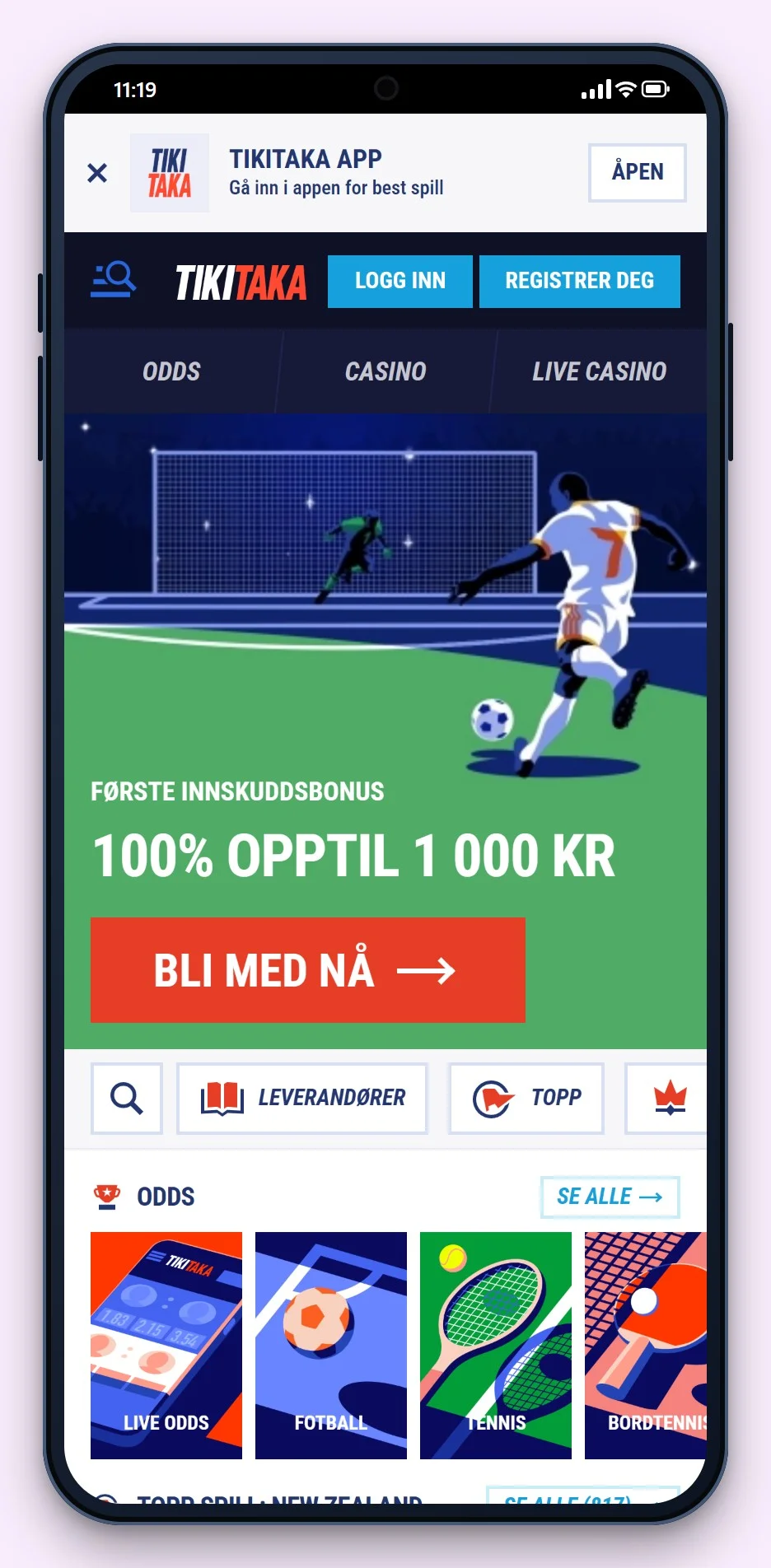 mga nettcasinoer: TikiTaka på mobil, lobbyen