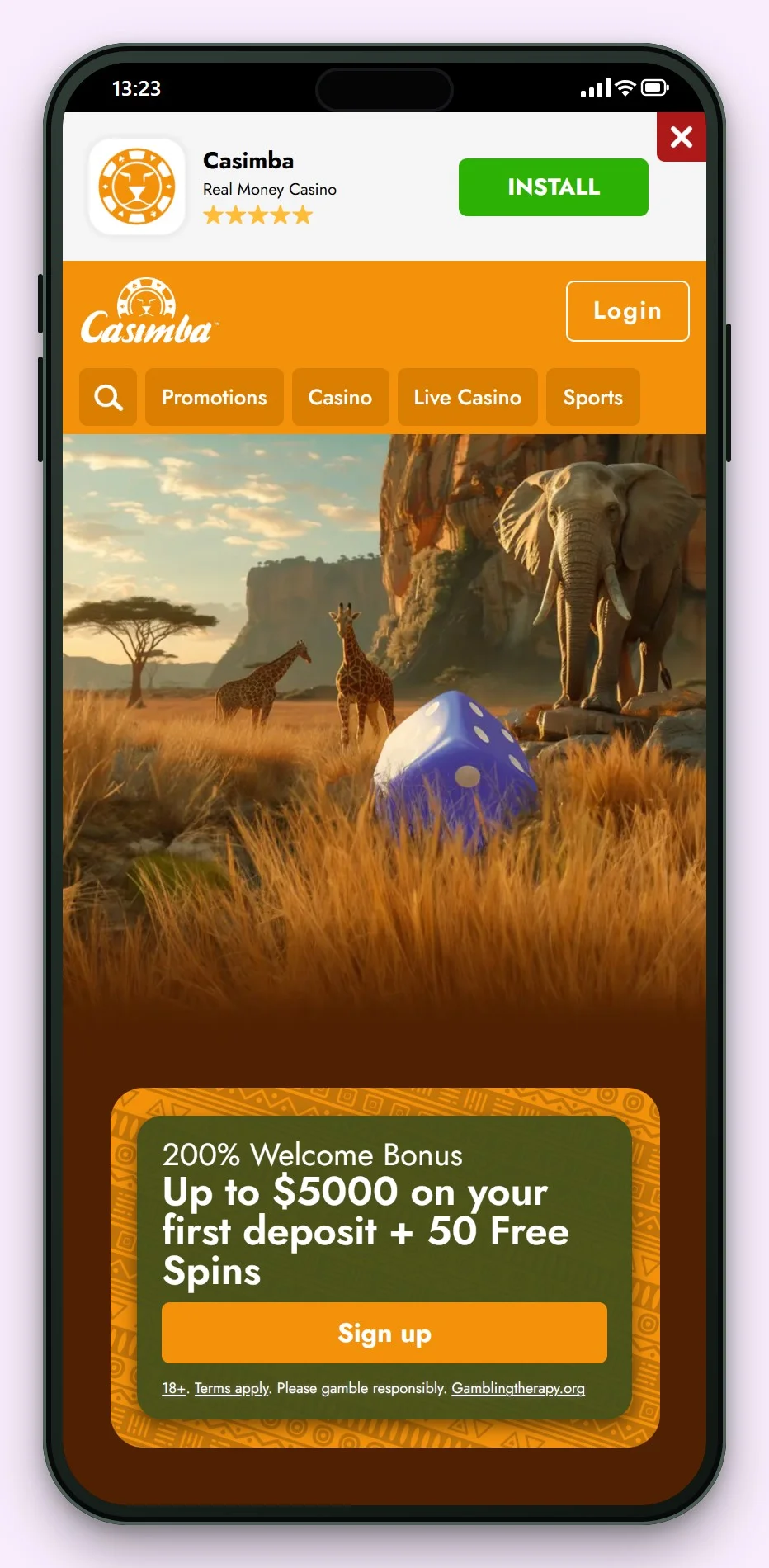 malta gaming authority casinos: Casimba on a phone, the mobile lobby